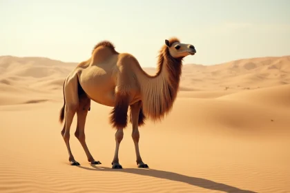 Dromadaire dans le désert, animal capable de survivre longtemps sans nourriture ni eau